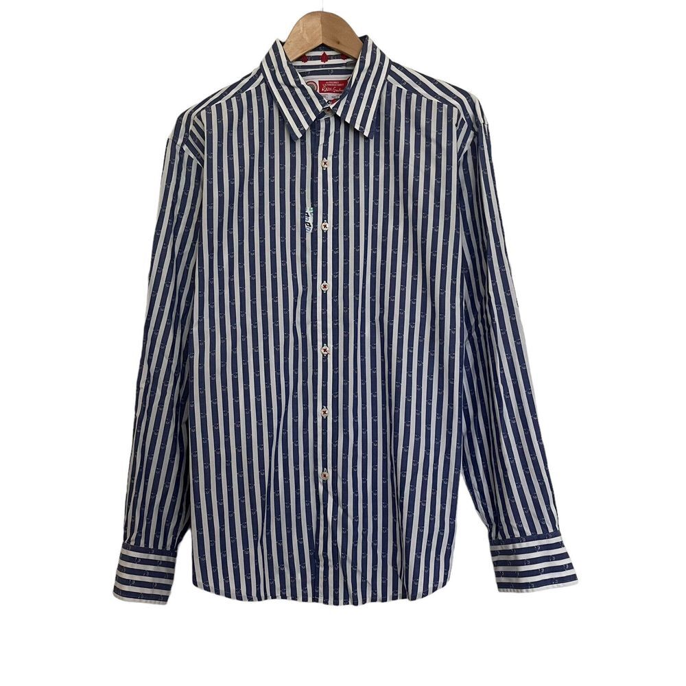 Robert‎ Graham Men's Button Front Freshly Laundered Shirt Blue & White Striped L